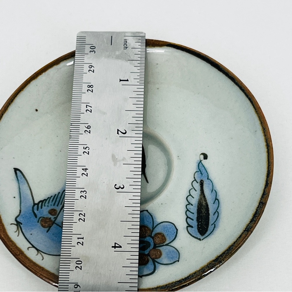 Vintage Ken Edwards Tonala Pottery Cup & Saucer Set El Palomar Blue Bird Signed - Picture 13 of 14